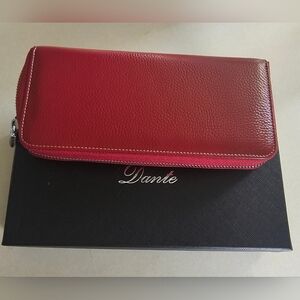 Dante Women's RFID blocking leather zip wallet/clutch Large(deep Red)